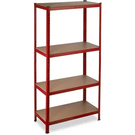 Relaxdays Schwerlastregal Stahl 150x70x30 cm rot 4 Böden