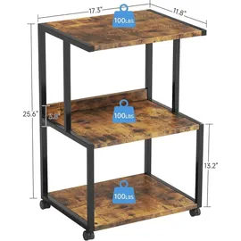 caiyun Druckertisch, Druckerständer mit arretierbaren Rädern, Druckerwagen rollbar mit 3 Ebenen, Holz & Metall, einfach zu montieren, 30 x 44 x 65 cm, Braun - Braun