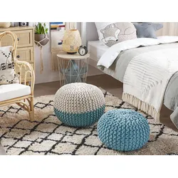 Pouf blau / beige ⌀ 50 cm CONRAD