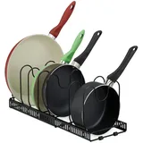 Relaxdays Pfannenhalter ausziehbar, Pfannenorganizer, Topfdeckelhalter Schublade, HxBxT: 19x59x18cm, Metall, schwarz