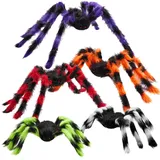 JOYIN Bunte Halloween Spinnen Set (5 Stück), riesige gestreifte haarige Spinne Requisiten, gruselige Spinnen mit verschiedenen Größen für Halloween Indoor Outdoor Dekorationen Party Supplies