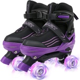 Rollschuhe für Mädchen Jungen Einstellbare Kinder Rollschuhe mit leuchtenden Rädern, Spaß Beleuchtung für Jungen Mädchen, Rollschuhe für Kinder (Black purple, Large (36-40 EU))