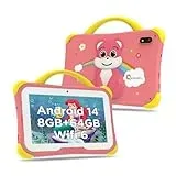 CWOWDEFU Kinder-Tablet,8GB+64GB,Android 14-Tablet für Kinder 7 Zoll Pro,Lern-Tablet für Kleinkinder mit Hülle,4000 mAh/Kindersicherung/Doppelkamera,FM/GPS/OTG/Tolles Geschenk für Kinder (Pink)