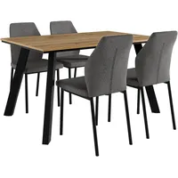 OTTO home Essgruppe OTTO HOME "Genf Tischgruppe, Esstisch plus 4 Stühle", grau (eichefarben, anthrazit), Webstoff, Sitzmöbel-Sets, Essgruppe, Esstisch 138 cm, 4 Esszimmerstühle, moderne Tischplatte in Evoke eiche