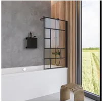 Schulte Duschwand für Badewanne 70 cm, 5 mm Sicherheitsglas Dekor Atelier 1, Black Style, Schwarz-matt, Duschabtrennung 1-teilig