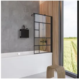 Schulte Duschwand für Badewanne 70 cm, 5 mm Sicherheitsglas Dekor Atelier 1, Black Style, Schwarz-matt, Duschabtrennung 1-teilig