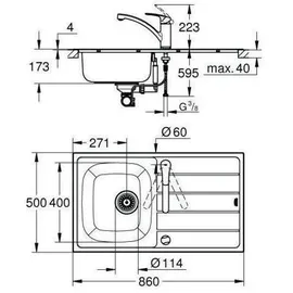 Grohe K200 rechts Einbauspüle Edelstahl Handbetätigung 860 x 500 mm
