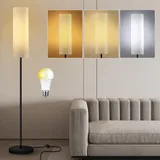 Hzitcigm Stehlampe Wohnzimmer, LED Stehleuchte mit 3 Farbtemperaturen 12W E27 Standleuchte Modern Leselampe mit Leinen Lampenschirm und Fußschalter Retro LED Stehlampe für Schlafzimmer, 175cm