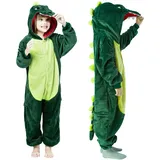 Moiuguli Dino Kostüm Kinder, 2-7 Jahre Dinosaurier Kostüm Onesie, Tier Kostüm Dino Jumpsuit für Baby Kind Mädchen und Jungen Karneval Cosplay kostüm(Grün) - 100