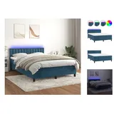 vidaXL Boxspringbett mit Matratze & LED Dunkelblau 140x200 cm Samt