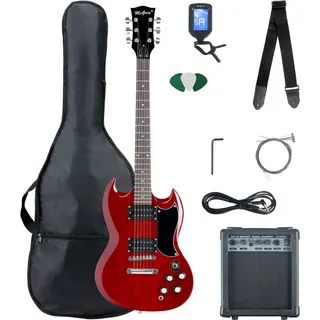 McGrey Rockit E-Gitarre Double Cut-Komplettset Cherry Red
