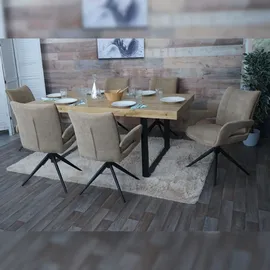 Mendler 6er-Set Esszimmerstuhl HWC-O78, Küchenstuhl, drehbar Auto-Return, Stoff/Textil Chenille (310g/m2) Öko-Tex ~ hellbraun