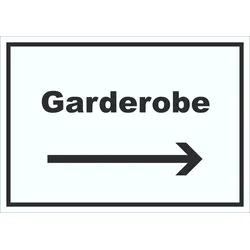 HB-Druck Garderobe Schild mit Text Richtungspfeil rechts Kleidung aufbewahren waagerecht A3 (297x420mm)