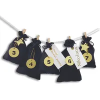 Frau WUNDERVoll® DIY Adventskalender zum Befüllen Schneeflöckchen Stoffbeutel schwarz,
