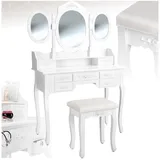 Tectake tectake® Schminktisch, im Antik-Look, mit gepolstertem Hocker, 7 Schubladen, 90 x 40 x 145 cm