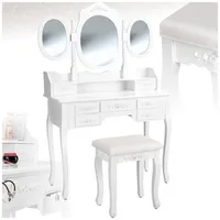 Tectake tectake® Schminktisch, im Antik-Look, mit gepolstertem Hocker, 7 Schubladen, 90 x 40 x 145 cm
