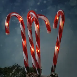 LED Zuckerstangen Gartendeko Weihnachtsbeleuchtung Batterie Timer 4St.