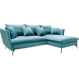 Andas Ecksofa »LIVORNO,258 cm, L-Form,«, Schlaffunktion u. Bettkasten (139/224cm), Samt, Struktur, Webstoff blau