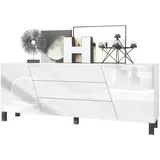 Vladon Sideboard 178 x 57,5 x 38,5 cm Weiß matt/Weiß Hochglanz