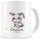 Samunshi® Kindertasse mit Namen Tasse mit Baby Hase Personalisierte Tasse mit Namen Kinder Kinderbecher mit Namen für Kindergarten oder Geburtstag weiß 300ml