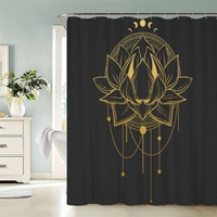 BUMIYA Duschvorhang, Anti-Schimmel Textil Waschbar Goldener Lotus Anti-Bakteriel Badvorhänge Schwarze Farbe Goldene Farbe 3D Wasserdicht Duschvorhänge für Badezimmer (240 x 200 cm)