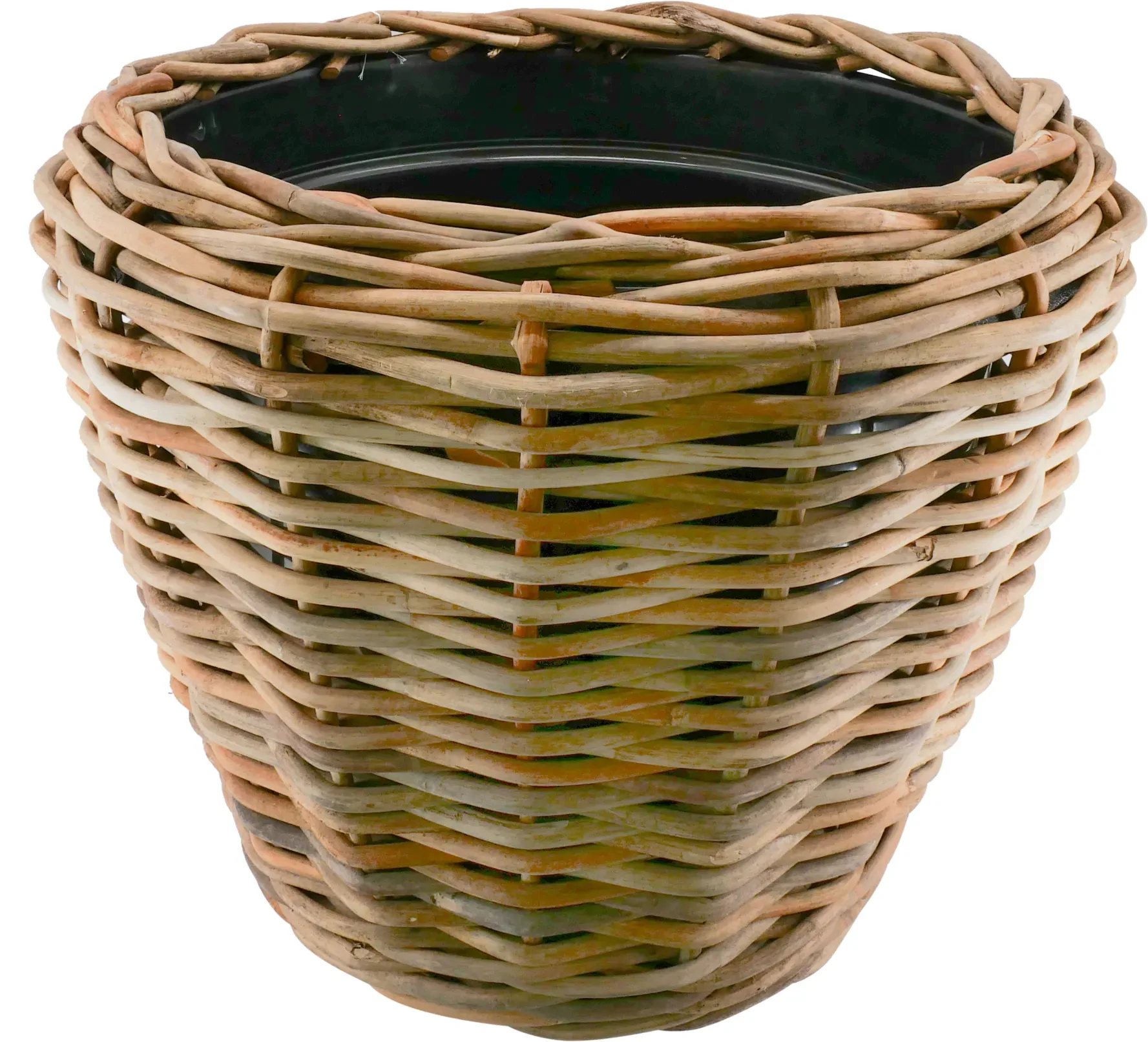 Korb Rattan D83H70cm Pflanzkübel mit Einsatz und Rollen  - natur