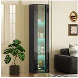 Flieks Glasvitrine Hochschrank Vitrine Standvitrine mit LED-Beleuchtung und 4 Fächern (Einlegeböden aus Glas, 1-St., B40/T29/H170 cm) Sammlervitrine mit Acryltüren Vitrineschrank Highboard aus MDF Schwarz schwarz