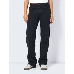 Straight-Jeans NOISY MAY "NMYOLANDA NW WIDE JEANS BLACK NOOS", Damen, Gr. 28, Länge 30, schwarz (schwarz denim), Obermaterial: 99% Baumwolle, 1% Elasthan, unifarben, modisch, straight fit, Jeans