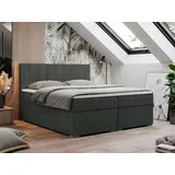 MKS Meble Boxspringbett 180x200, Bett 180x200 mit Matratze und Topper, Boxspringbett mit Bettkästen, Doppelbett - LOPE - Dunkelgrau Strukture - H3