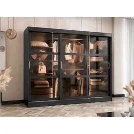Mirjan24 Kleiderschrank Schwarz, Kunststoff, 4 Schubladen, Rechteckig, 250x203x65 cm, Schlafzimmer, Kleiderschränke
