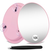 Suupvaor 10X Vergrößerungsspiegel mit 3 Saugnäpfen, großer Spiegel mit 15cm Vergrößerung 10X Runder Reise-Schminkspiegel mit hoher Vergrößerung, Make up Spiegel mit Pinzette Sets