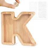 LEcylankEr Spardose Kinder Personalisierte A-Z Alphabet Sparbüchse Holz Spardose Dekoration Kreative groß Sparschwein als Geschenke für Geburtstag, Weihnachten und Thanksgiving (K)