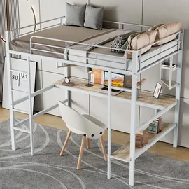 XDOVET Hochbett mit Schreibtisch 90 x 200 cm MDF weiß