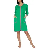 Aquarti Damen Bademantel Morgenmantel mit Reißverschluss Hausmantel Leicht 3/4 Ärmel, Farbe: Grün, Größe: 3XL - 3XL