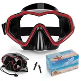 Taucherbrille Erwachsene,Verstellbares Schwimmbrille mit Nasenschutz,Tauchmaske 180°Weitwinkel Antifog Schnorchelmaske mit HD Gehärtetes Glas für Schnorcheln Schwimmen