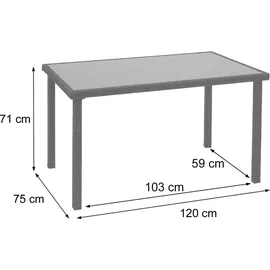 Mendler HWC-G19 Gartentisch 120 x 75 x 71 cm braun
