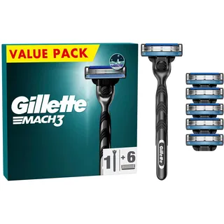Gillette Mach3 Nassrasierer Herren, Rasierer + 6 Rasierklingen mit 3-fach Klinge, Geschenk für Männer