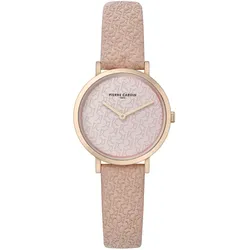 Pierre Cardin Damen Armband-Uhr mit Marken-Kürzel-Print analoge Quarz-Uhr mit Leder-Armband 3ATM 31mm CBV.1504 Rosa - One-Size