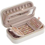songmics home ANAH Kollektion - Schmuckkästchen Reise, Schmuckbox klein, Schmuckaufbewahrung mit Spiegel, 10,5 x 20,5 x 6 cm, PU mit Nähten, Reißverschluss, Geschenkidee, wolkenweiß JBC180W01