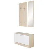 FINEBUY Garderoben-Set SuVa7080_1, (Wandgarderobe mit Spiegel & Schuhschrank Sonoma), Flur Kompaktgarderobe, Komplettgarderobe braun