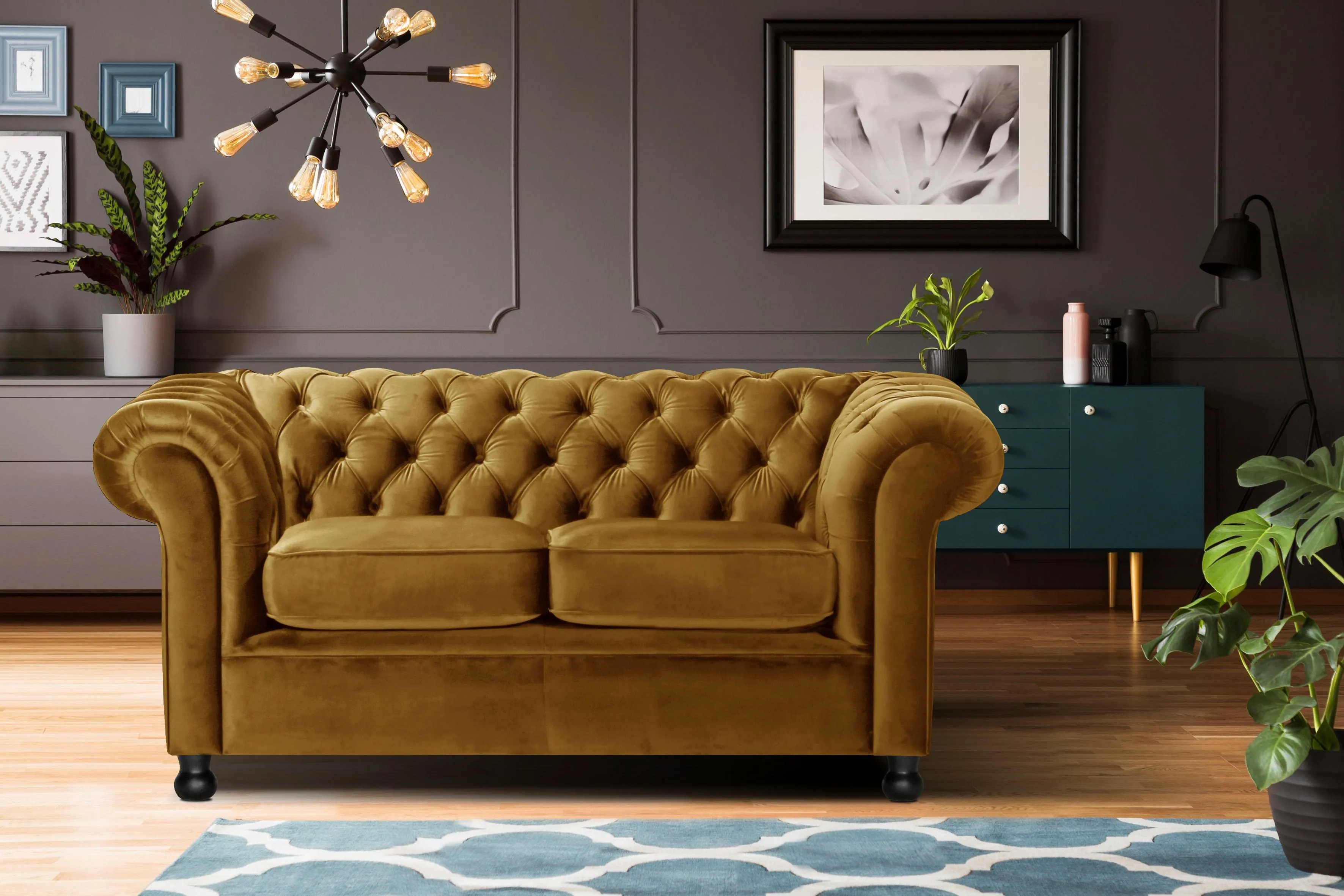 Home affaire Chesterfield-Sofa »Chesterfield Home 2-Sitzer«, mit edler Knopfheftung und typischen Armlehnen Home affaire senf