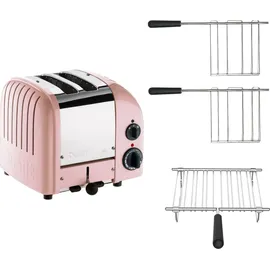 Dualit Toaster Paket 3, 2er Toaster mit zwei Sandwichzangen und GRATIS Brötchenaufsatz , Farbe:Pink - Rosa