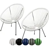 sunnypillow 2er Set Acapulco Gartenstühle - gemütlicher Loungesessel für Wohnzimmer, Terrasse, Garten, Balkon Sessel Stuhl - Korbsessel Gartensessel im Retro Design - Outdoor/Indoor - Weiß