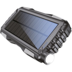 Denver Powerbank Solar PSO-20009 20000mAh + Flashlight (20000 mAh, 10 W, 74 Wh), Powerbank, Schwarz