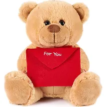 Brubaker Teddy Plüschbär mit Umschlag Rot - for You - 25 cm - Teddybär Plüschteddy Kuscheltier Schmusetier - Hellbraun
