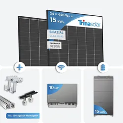 15 kWp PV Anlage mit 15 kWh Speicher EcoFlow - Bifazial, Full Black inkl. Montageset