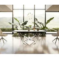 DeLife Esstisch Edge 200-300x100 Keramik Calacatta Luxe Weiß-Gold-Grau Spider