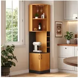 Flieks Eckschrank Hochschrank mit Weinglasregal, Gläserhalter, Ablagen und 2 Türen (40×40×182 cm, 1-St) Mehrzweckschrank Eckregal Küchenschrank Landhausstil Natur beige