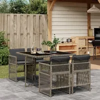 IKAYAA Polyrattan Gartenmöbel Set für 4 Personen, Garten Sitzgruppe, Rattan Essgruppe, Gartengarnitur, Sitzgarnitur, Terrassenmöbel Set, Gartentisch mit 4 Stühle & Kissen Grau Type-2