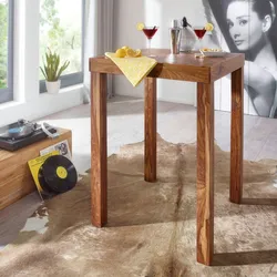 Kadima Design Rustikaler Sheeshamholz Bartisch, Stabile Konstruktion, Einzigartiges Design. 80x80x110 cm